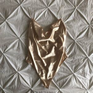 urban planet faux satin cowl neck bodysuit